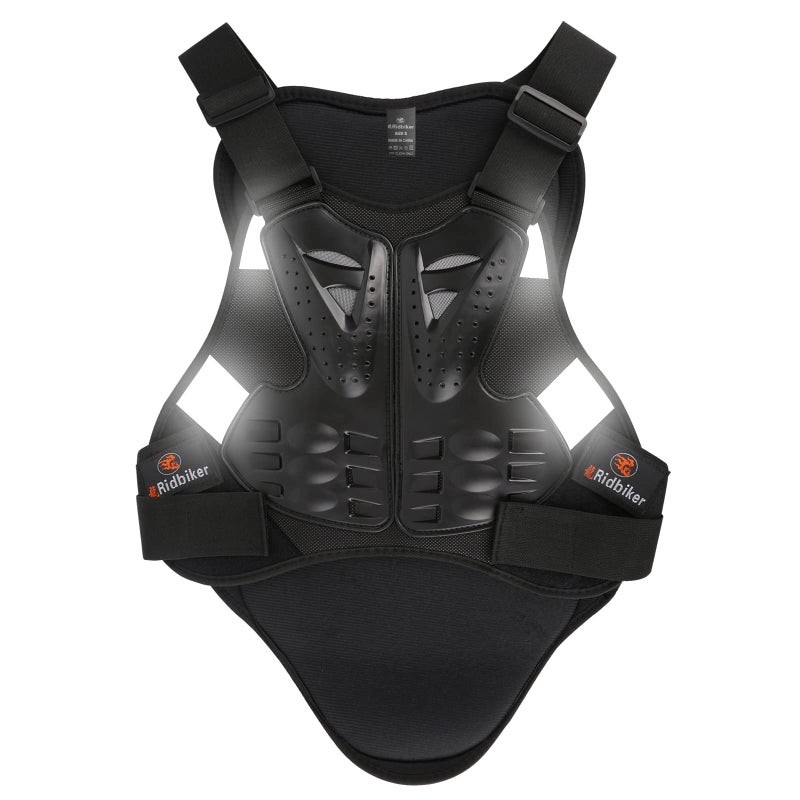 RIDBIKER Chest Protector Motorcycle, Dirt Bike Gear Body Armor Vest Spine Back Protector for Motocross Off-Road (Reflective at Night) (Black, L) - Image 1